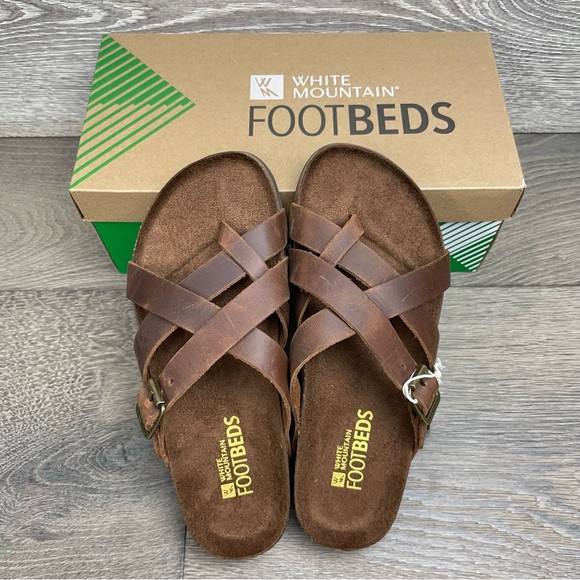 White Mountain Womens Hobo Leather Slip on Footbed Sandals. NIB Size 7 - Picture 3 of 13